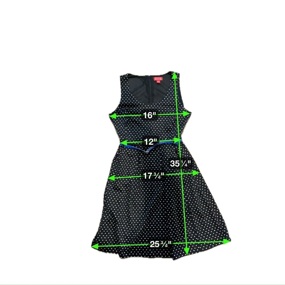 Elle Polka Dot Sleeveless Mini Swing Dress w/ Cobalt Blue Belt - Size 8 - Picture 13 of 13